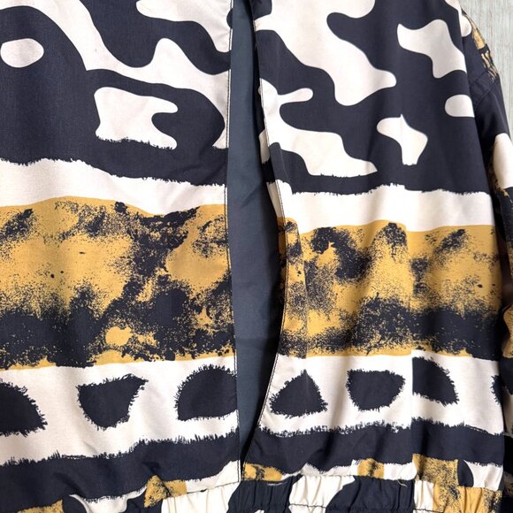 Vintage 90s Obermeyer Ski Jacket Abstract Animal Print Black Gold Beige Hood 6 - Picture 4 of 7